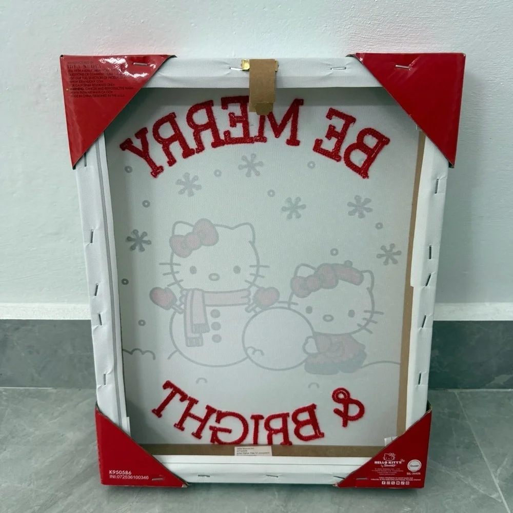 Hello Kitty Sanrio Be Merry & Bright Christmas Snowman Hanging Wall Decor Canvas